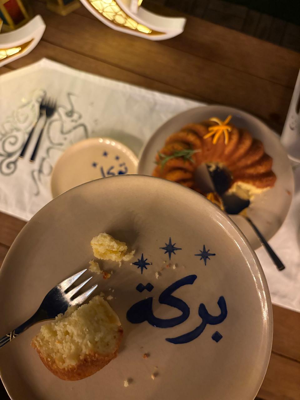 barakah plate with cake, styled at the table